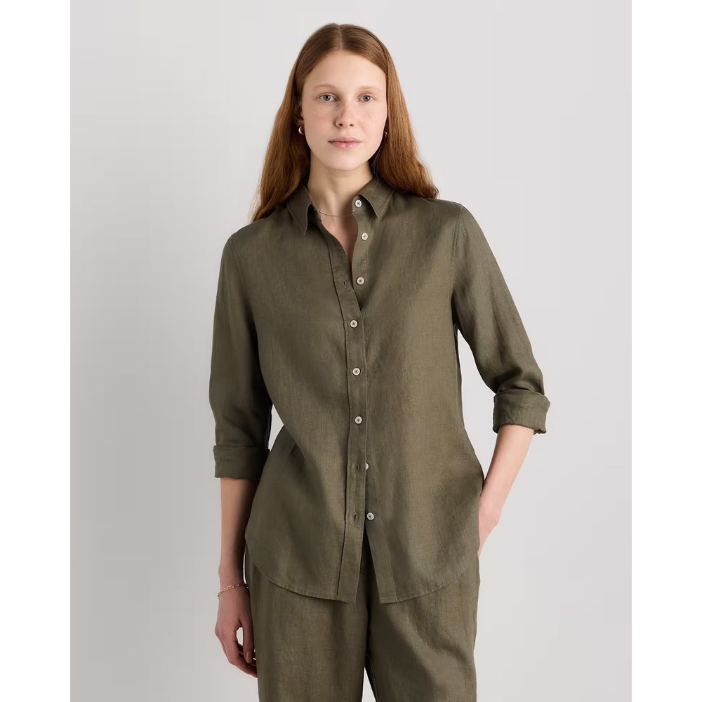 Quince 100% European Linen Long Sleeve Button-Up Shirt Medium Natural Fibers